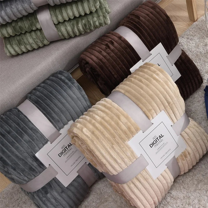 couverture bébé polaire rayures horizontales rose clair gris vert marron beige douce confortable