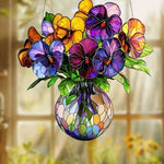 panneau suspendu multicolore acrylique mosaïque artisanal fleurs vases décoration extérieure fête ornement