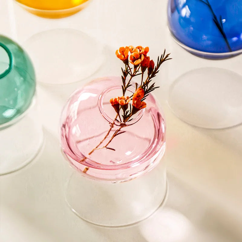 vases verre transparent modernes couleurs orange bleu rose minimalistes