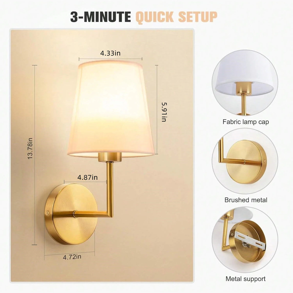 applique murale moderne dorée télécommande incluse éclairage led rechargeable 15 couleurs variées texture métallique