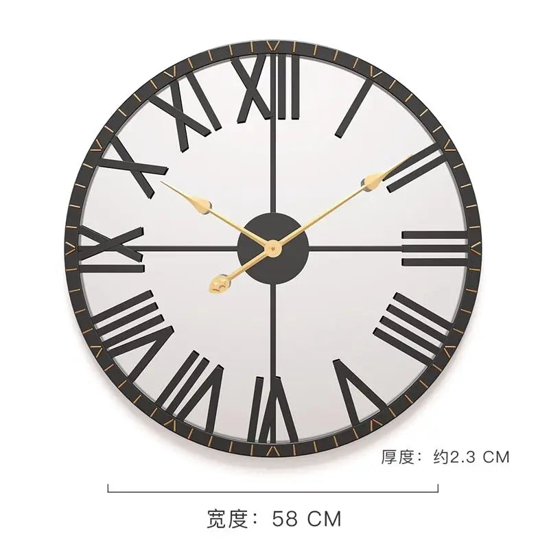 horloge murale vintage noir aiguilles romaines métal silencieuse mur salon entrée