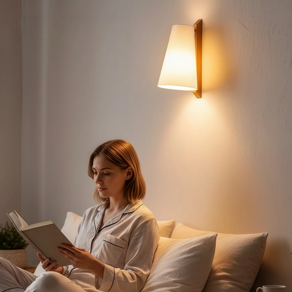 lampe murale moderne minimaliste abatjour blanc support marronclair éclairage quotidien mur applique unelampe LED