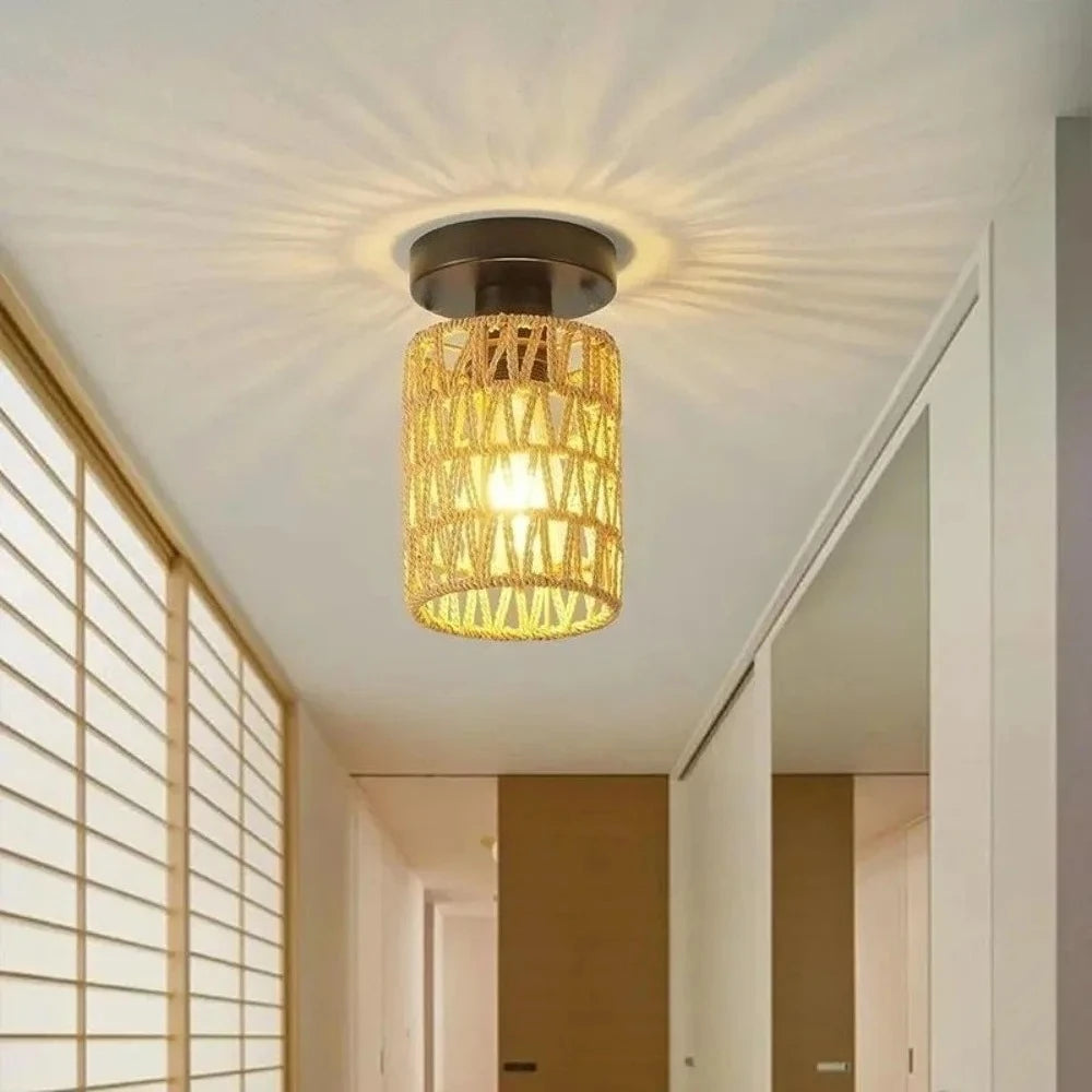 Suspension lumineuse moderne rotin noir beige ampoules E27 compatibles