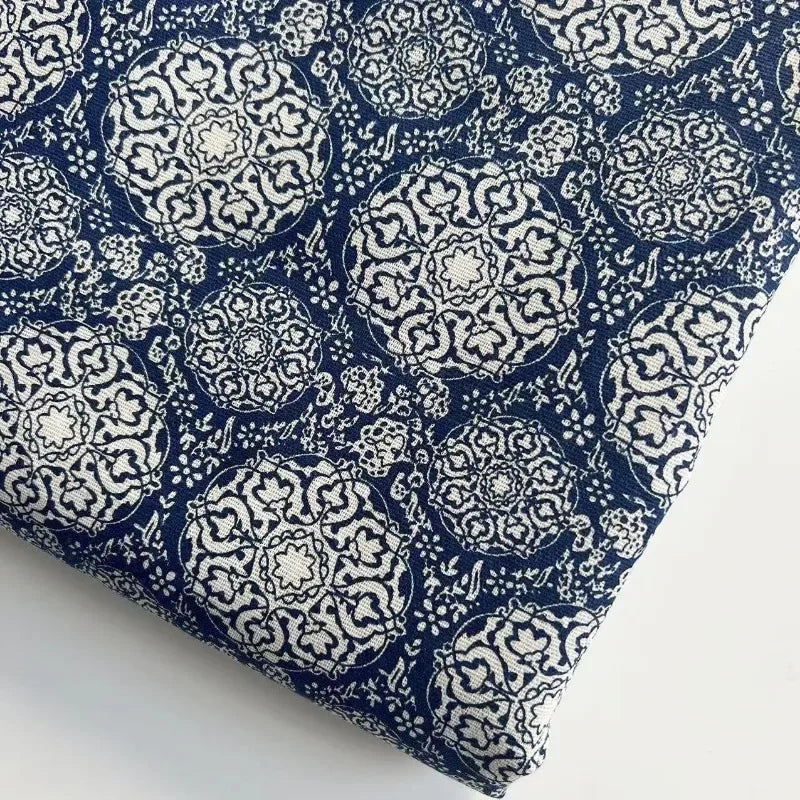 tissu coton lin motifs fleurs blancs classique bleu marine vert olive rouge bordeaux 150x50cm