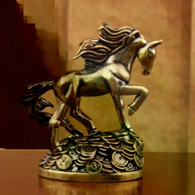 statue decorative cheval bronze details sculptes base pieces anciennes decoration traditionnelle asiatique