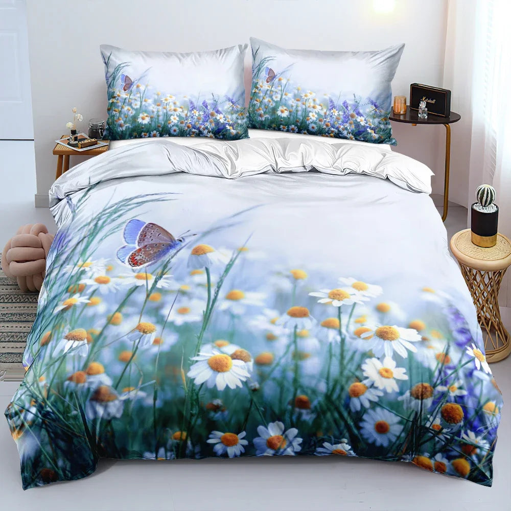 Détail du motif fleurs 3D sur la housse de couette