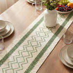 tableau décoratif chemin table zigzag vert fond beige dimension 180cm 33cm traditions fêtes années