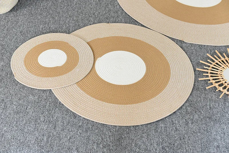 tapis boho spirale concentrique franges antidérapant coton beige clair rustique fleurs artificielles salon chambre