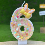 bougies forme numéro lapin oreilles paillettes colorées adhésif décoration enfantine anniversaire mariage festive