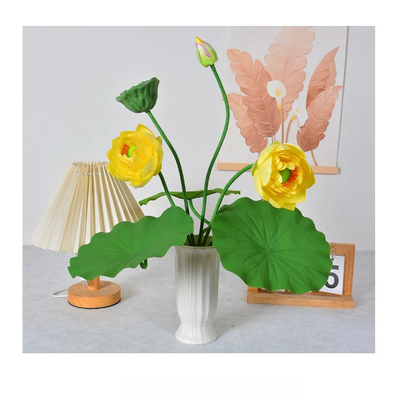 décoration intérieure bouquet artificiel lotus rose vert feuilles modernes 43cm