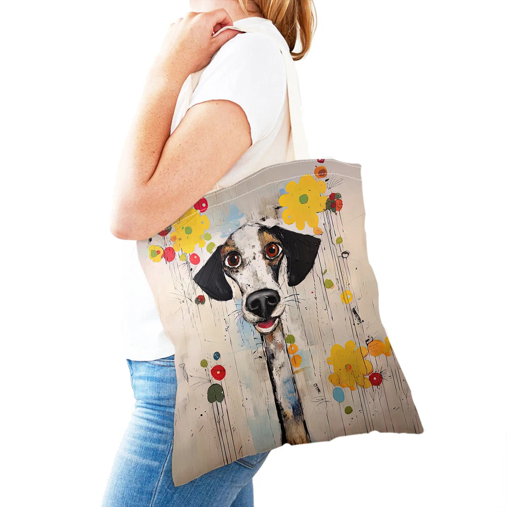 sac main moderne imprimé chien lunettes motifs géométriques couleurs variéesversible