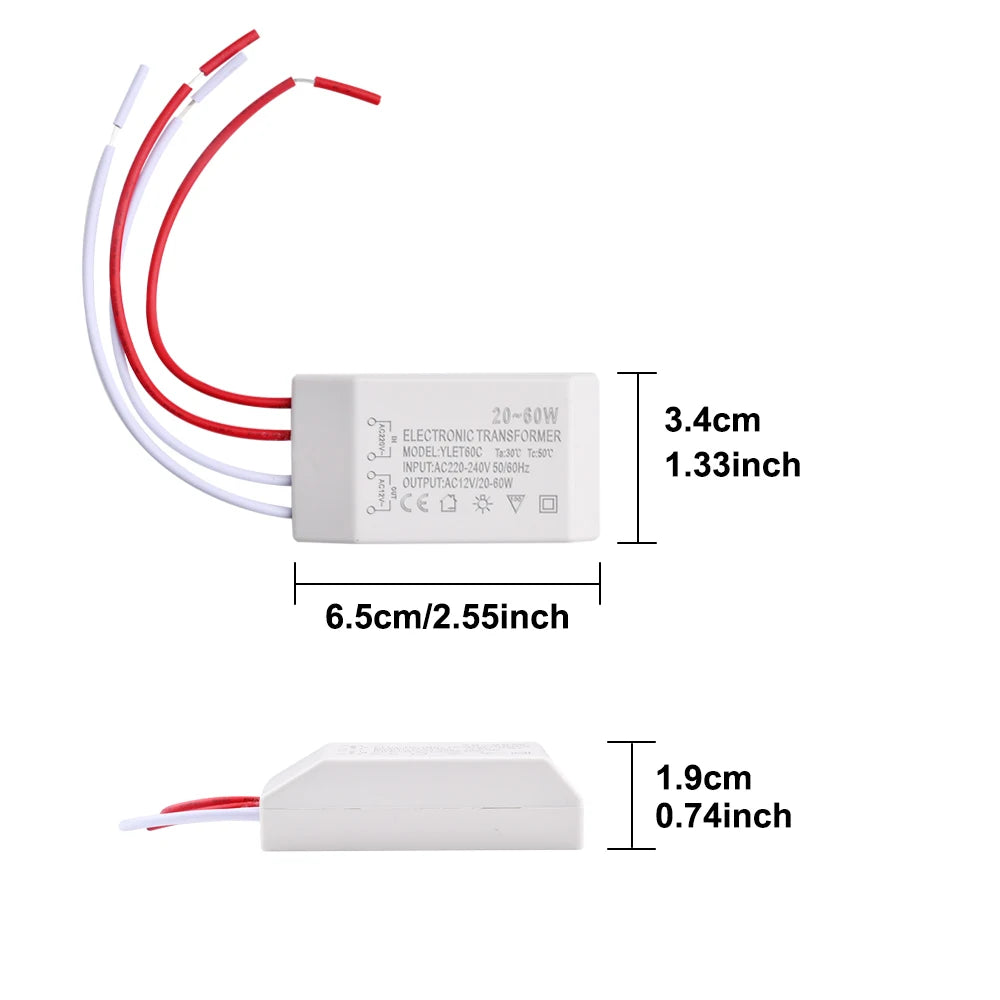 transformateur électrique blanc industriel 12v 220v 20w 60w câbles bobines condensateurs