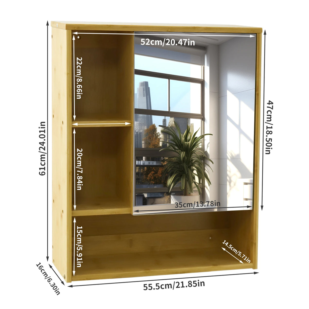 armoire murale miroir intégré étagères ajustables bois naturel moderne salle bain