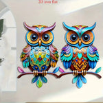 décoration murale hibou multicolore géométrique stylisée extérieure intérieure festive jardin patio salon