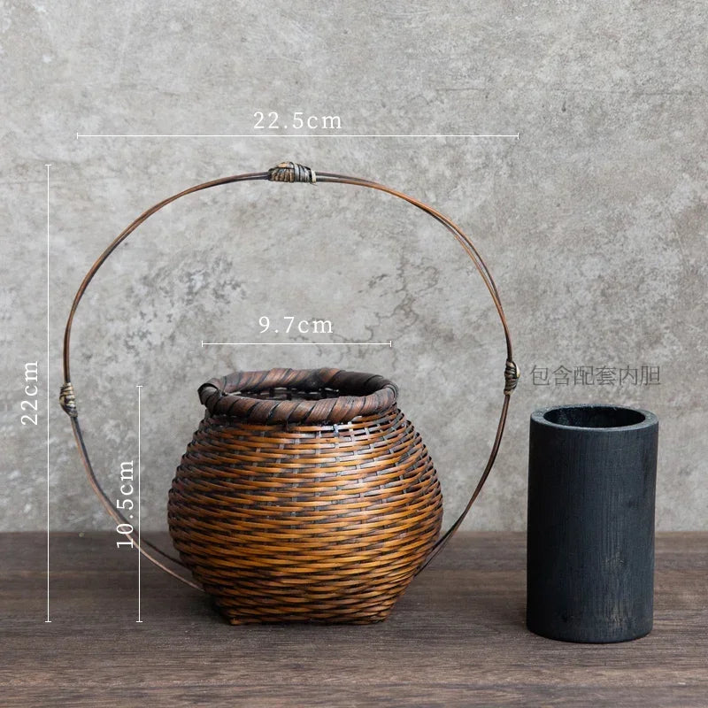 panier rotin tressé main vase bambou décoration fleurs rustique artisanal maison