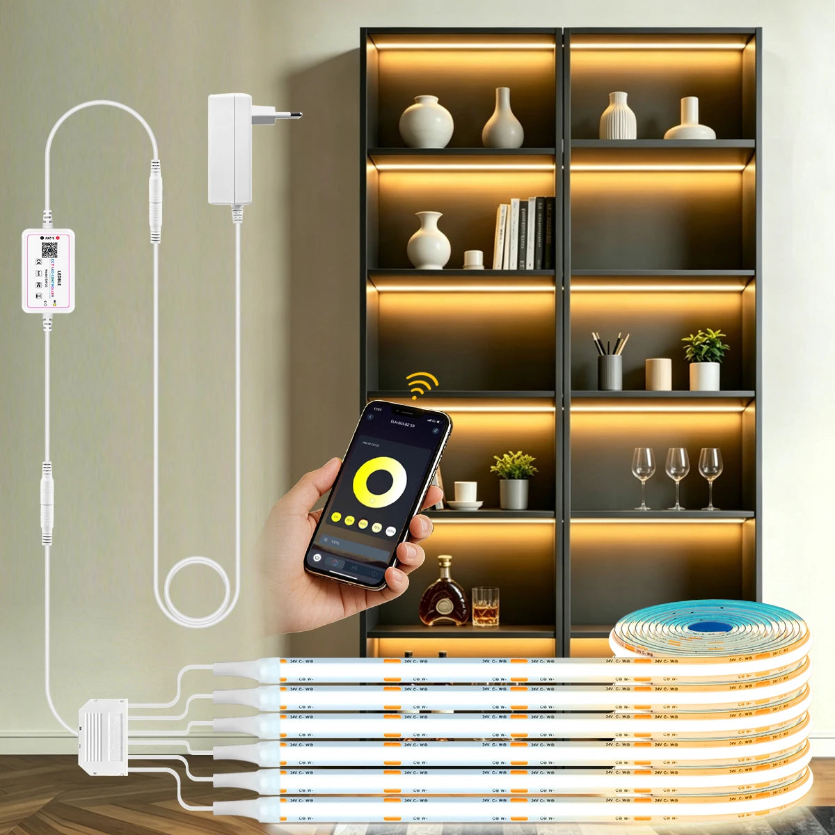 ruban led flexible blanc moderne adhésif contrôleur bluetooth télécommande adaptateur 24v 3500k 6000k