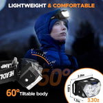 lampe frontale rechargeable led noir jaune rayures ajustable motion sensor charge usb