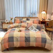 Housse de couette 100% coton brossé rayures à carreaux pour lit simple double queen 240x220 cm