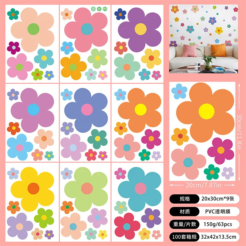 stickers muraux fleurs violet rose bleu jaune vert orange adhésifs modernes enfants chambre décoration