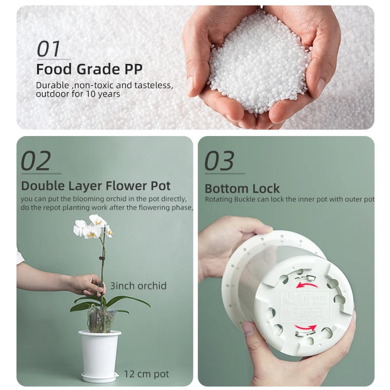 pots fleurs orchidée double couche aeration moderne boucle rotative blancintérieur trous base