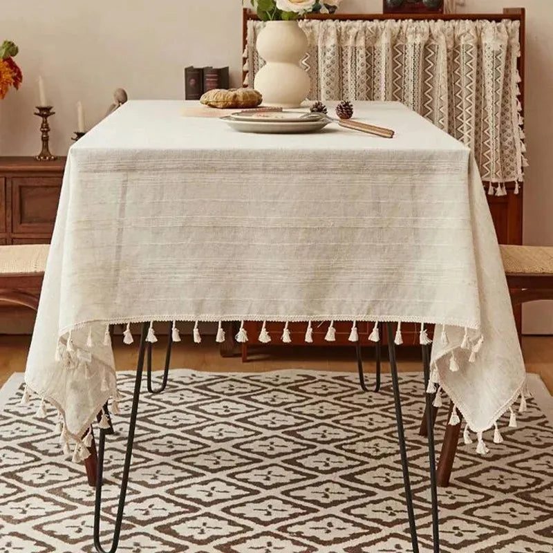 nappe beige rayures classique tassel coin dimensions table fête pastorale