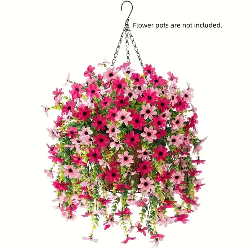 panier suspendu fleurs artificielles rose blanc moderne décoration intérieure mariage anniversaire fiançailles