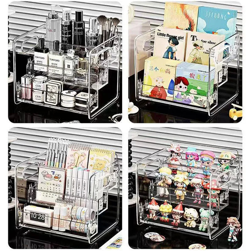 organisateur maquillage transparent moderne réutilisable compartiments clips fixations soins peau parfums cosmétiques porte maquillage