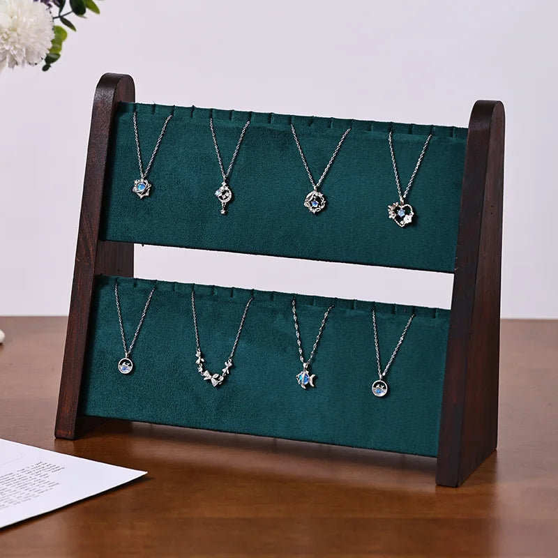 présentoir bijoux bois blanc moderne double couche clips colliers vert foncé