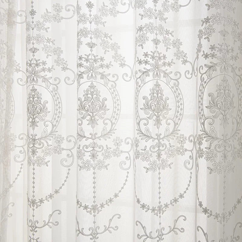 rideau blanc floral brodé transparent moderne maison hospitalière tulle polyester