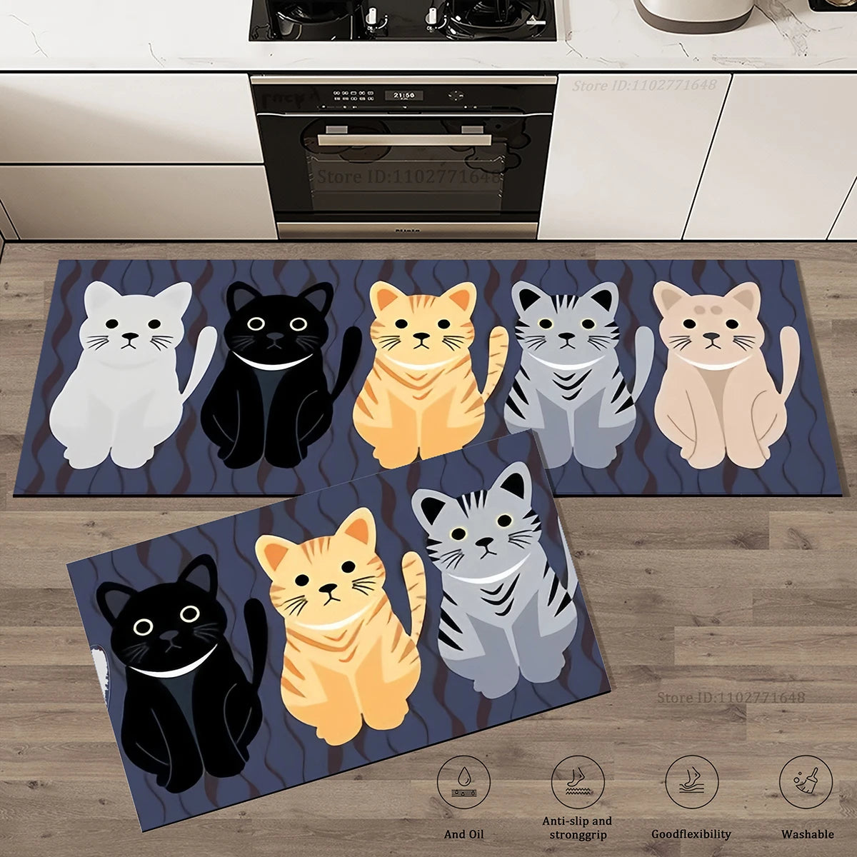 tapis cuisine antidérapant motif chatons colorés moderne sol maison salon bleu foncé