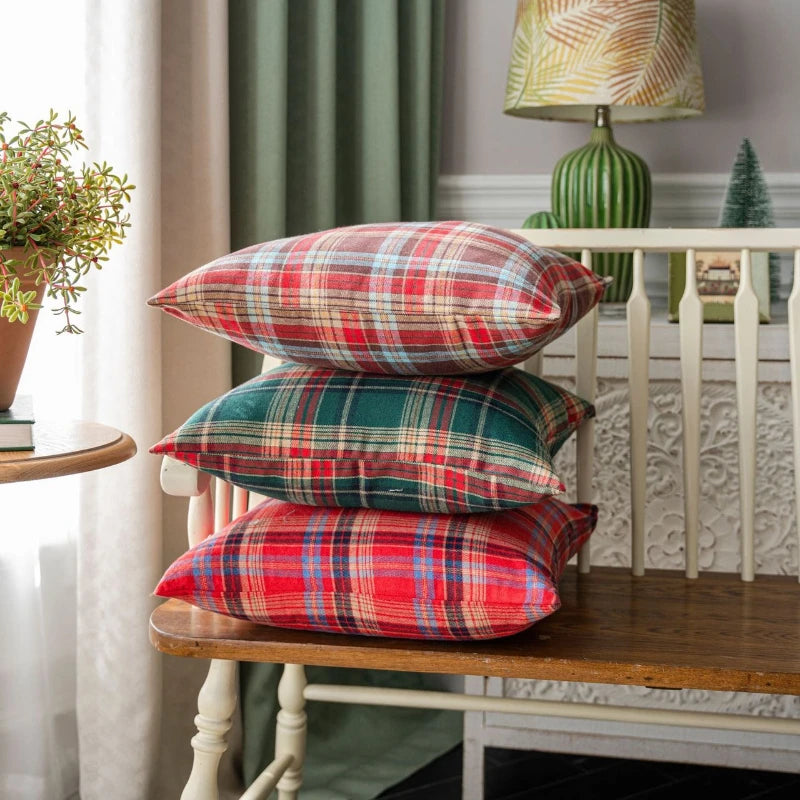 housse coussin noël carreaux rouge vert polyester décorative maison voiture 60x60cm 45x45cm traditionnelle festive