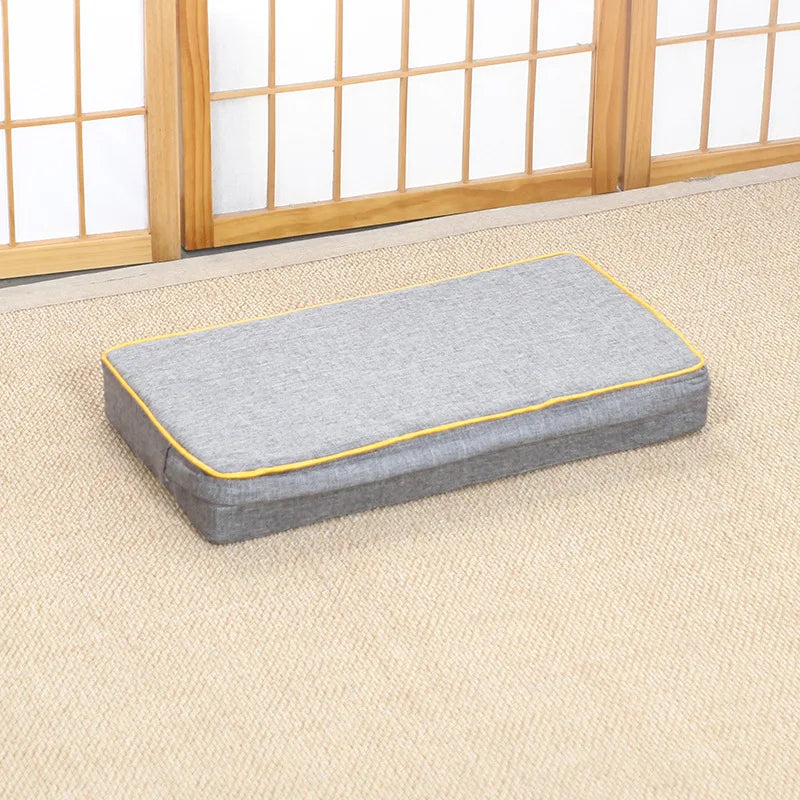 coussin méditation lin brodé motifs floraux tapis assise zen couleur marron jaune gris