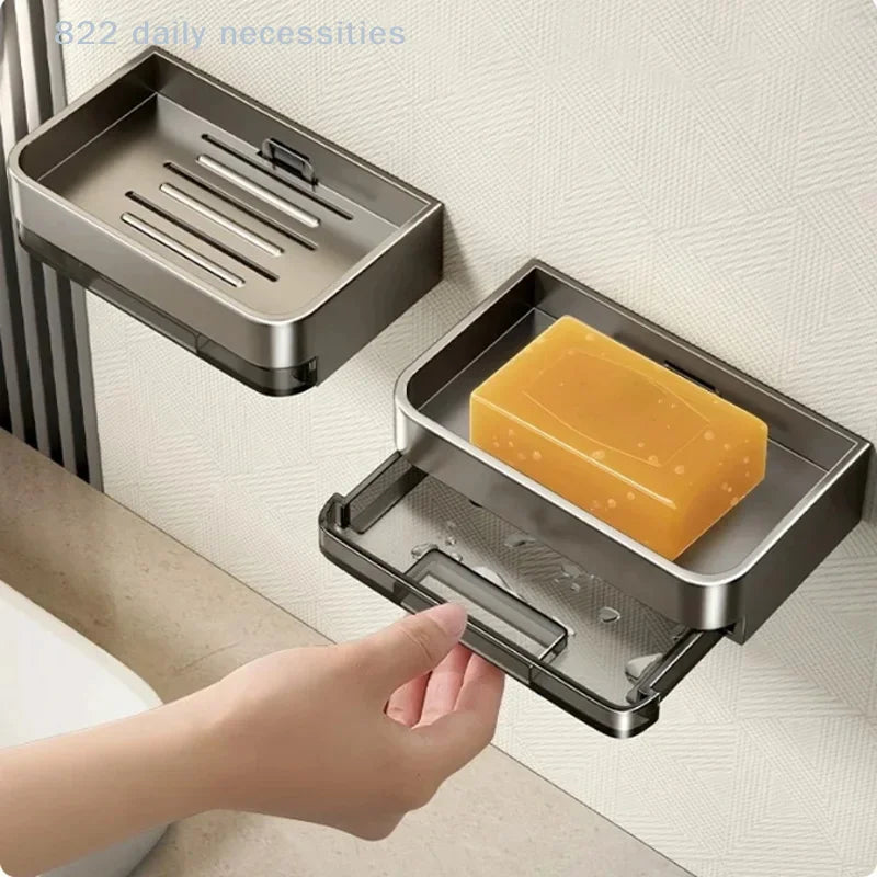 rangement mural adhésif savon eponge bac eau moderne gris jaune orange minimaliste