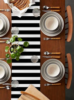 chinois moderne chemin table lin noir blanc rayé