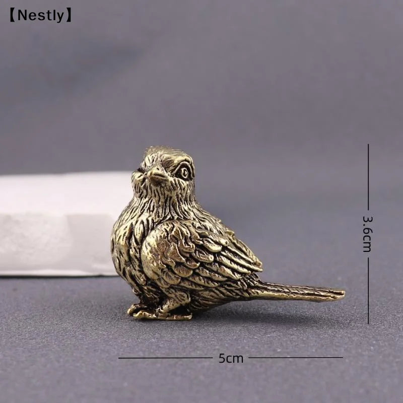 statue oiseau miniature or plumes détaillées décorative vintage marron bronze argenté