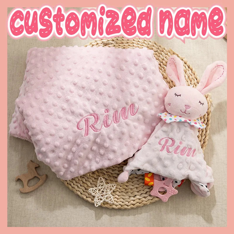 couverture molletonnée douce jouet lapin bébé rose clair confortable literie bébé ensemble personnalisable