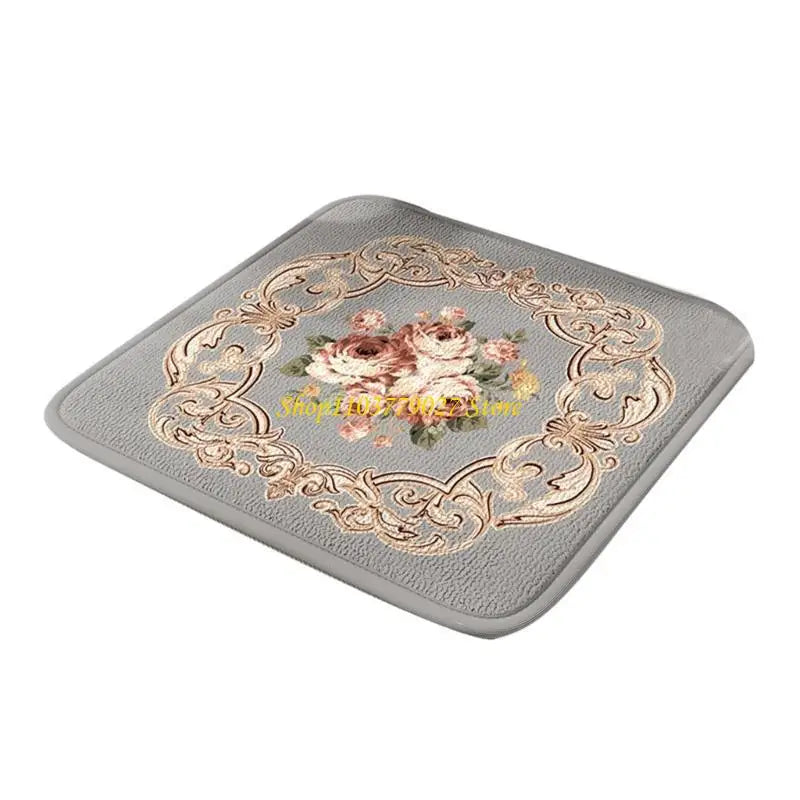 coussin chaise mousse mémoire forme carrée classique fleurs bordure ornée rouge gris