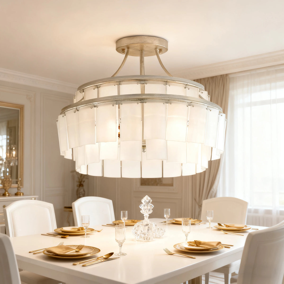 lustre moderne géométrique vert doré blanc transparent chambre salon