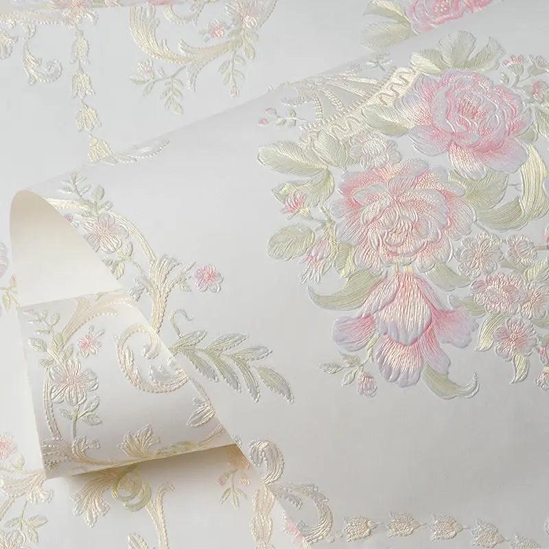papier peint auto adhésif fleurs baroques romantique chambre fille rose beige bleu pastel
