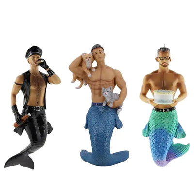 Ornement de Noël acrylique sirène et merman gris suspendu à un sapin