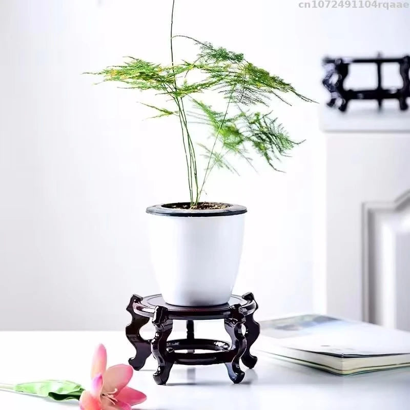 support plante bois sculpté main classique marron foncé orné display stand plantes trépied multifonction