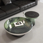table basse moderne marbre vert blanc bois clair minimaliste ornement salon unique