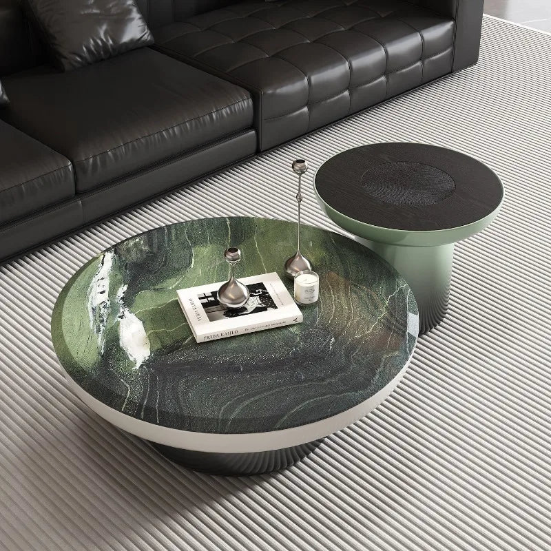 table basse moderne marbre vert blanc bois clair minimaliste ornement salon unique
