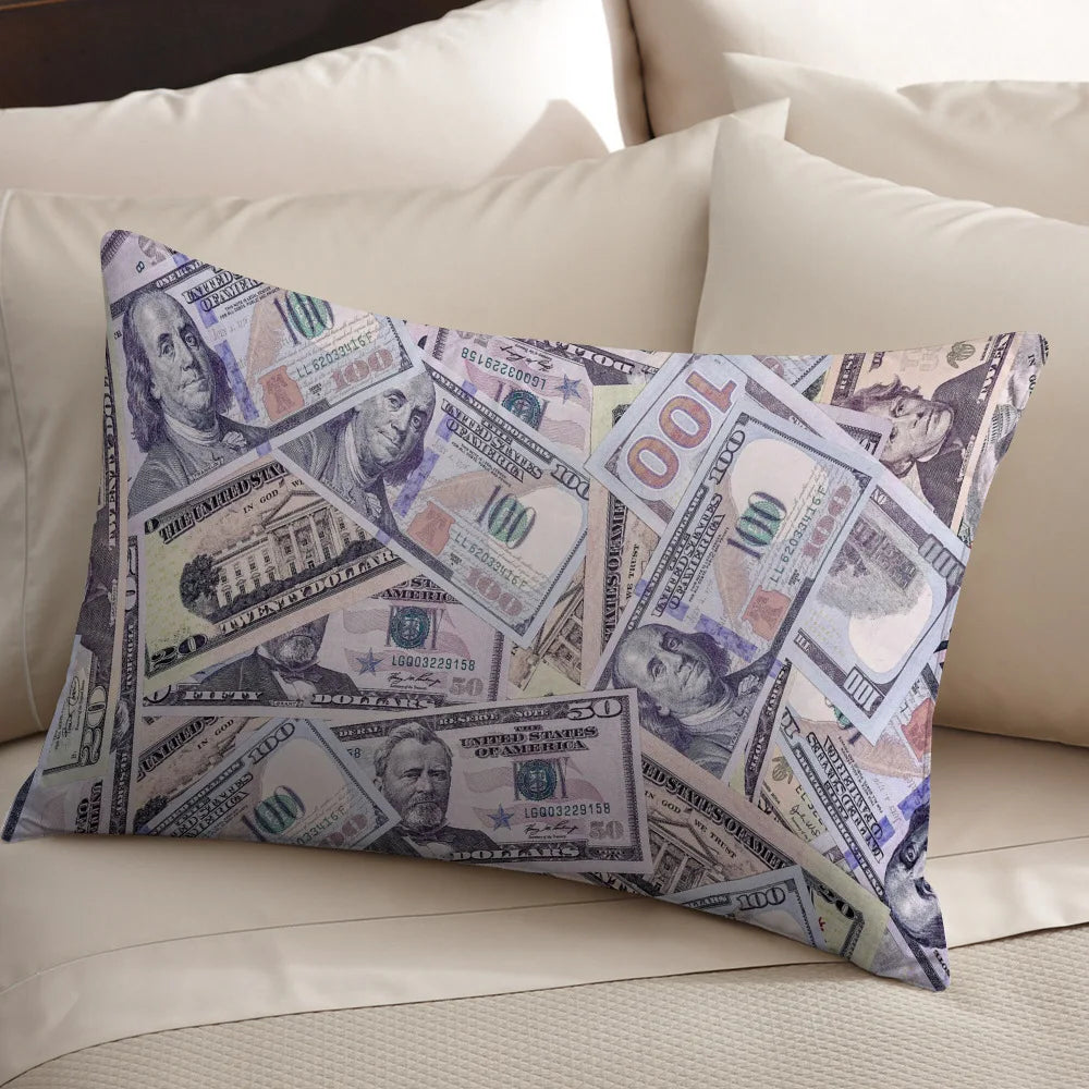 housse coussin motif dollar moderne vert blanc bleu imprimé polyester coton fixation lit décoration