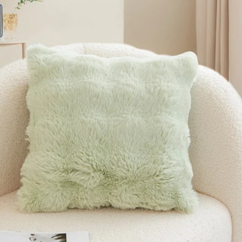 taies d'oreiller velours fourrure couleurs unies moderne canapé hiver pastel clair beige gris marron