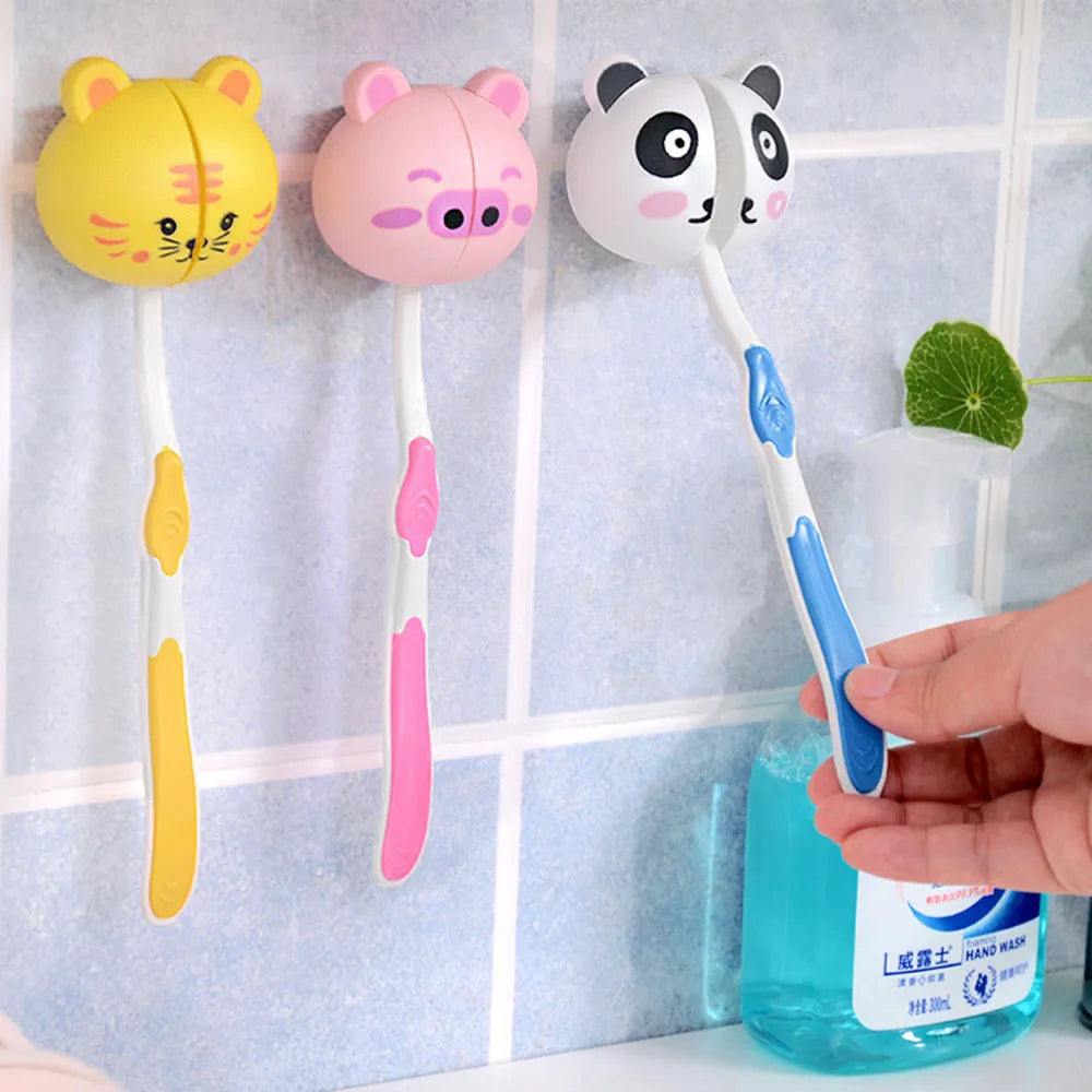 porte brosses dents têtes animaux adhésifs mignon tigre cochon panda grenouille chat