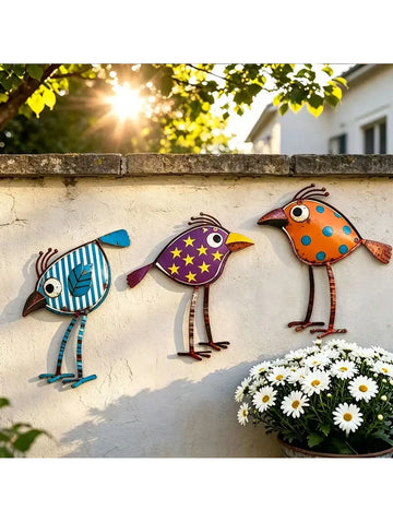 décoration murale oiseaux métal bleu violet orange artisanal moderne