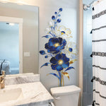décoration murale sticker floral bleu blanc doré peinture aquarelle brillant adhésif élégantintérieur