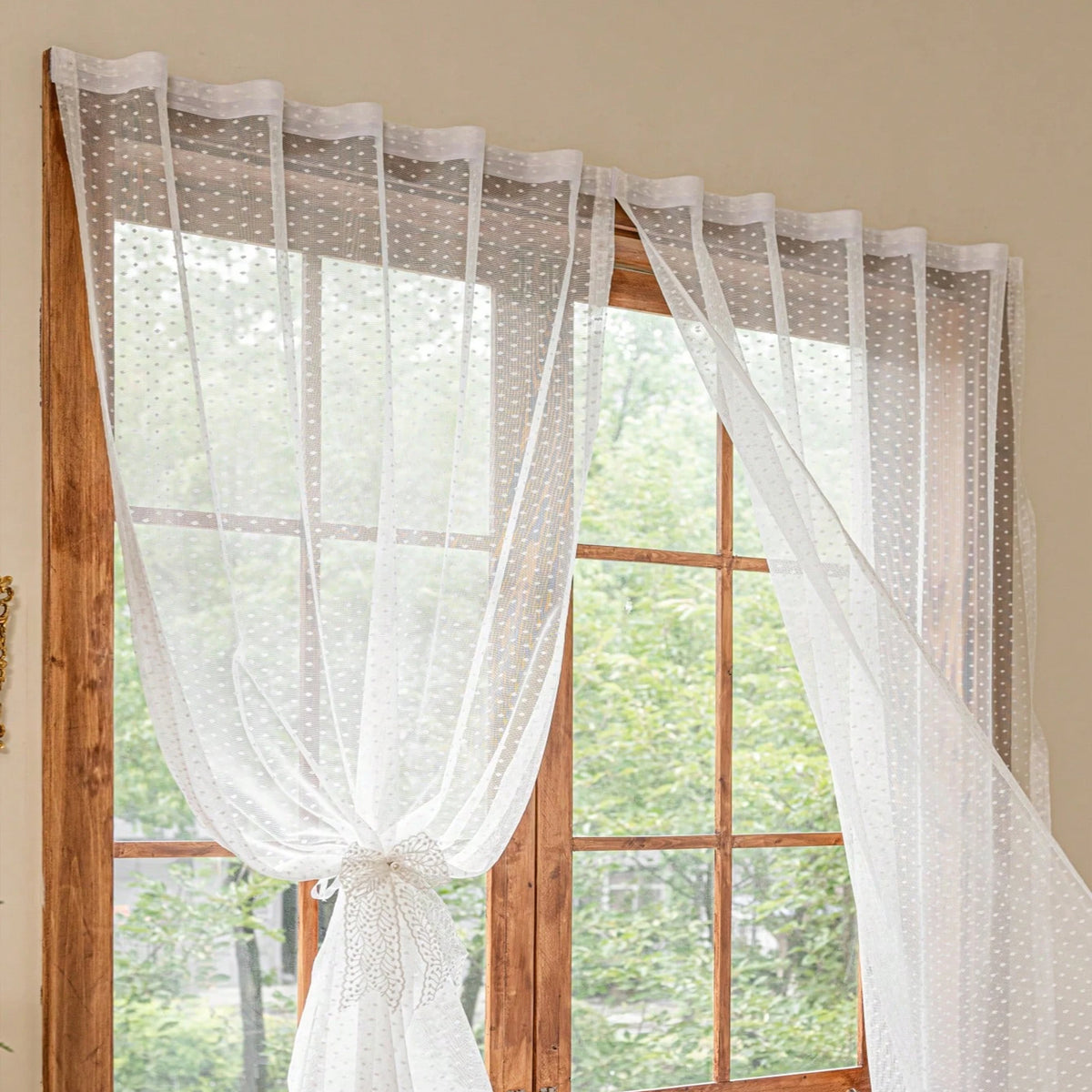 rideau blanc pois gris clair transparent classique français Polyester TAT