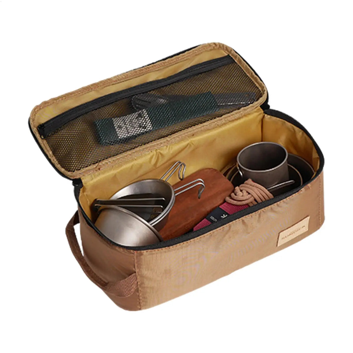sac rangement pique nique camping isotherme vaisselle casseroles couverts opacité tissu texturé zip poignée